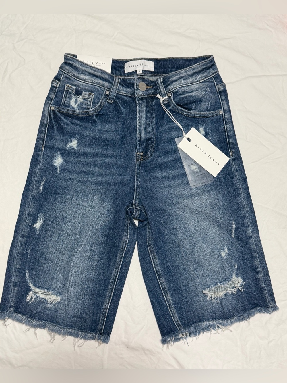 Risen Jeans Distressed Denim High Rise Bermuda Shorts Size Small